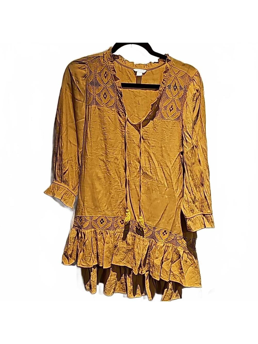 Cato boho tie blouse.  High/low cut with open crochet details. Size L